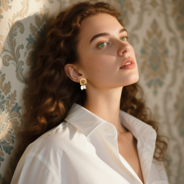 1 Geometric Hoop Earrings with Pearl & Cubic Zirconia Charm