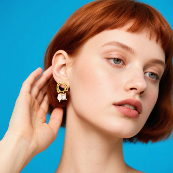 3 Geometric Hoop Earrings with Pearl & Cubic Zirconia Charm