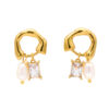 Geometric Hoop Earrings with Pearl & Cubic Zirconia Charm