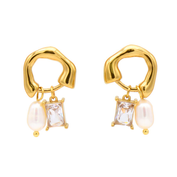 4 Geometric Hoop Earrings with Pearl & Cubic Zirconia Charm