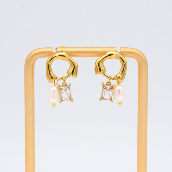 5 Geometric Hoop Earrings with Pearl & Cubic Zirconia Charm