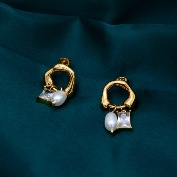 6 Geometric Hoop Earrings with Pearl & Cubic Zirconia Charm